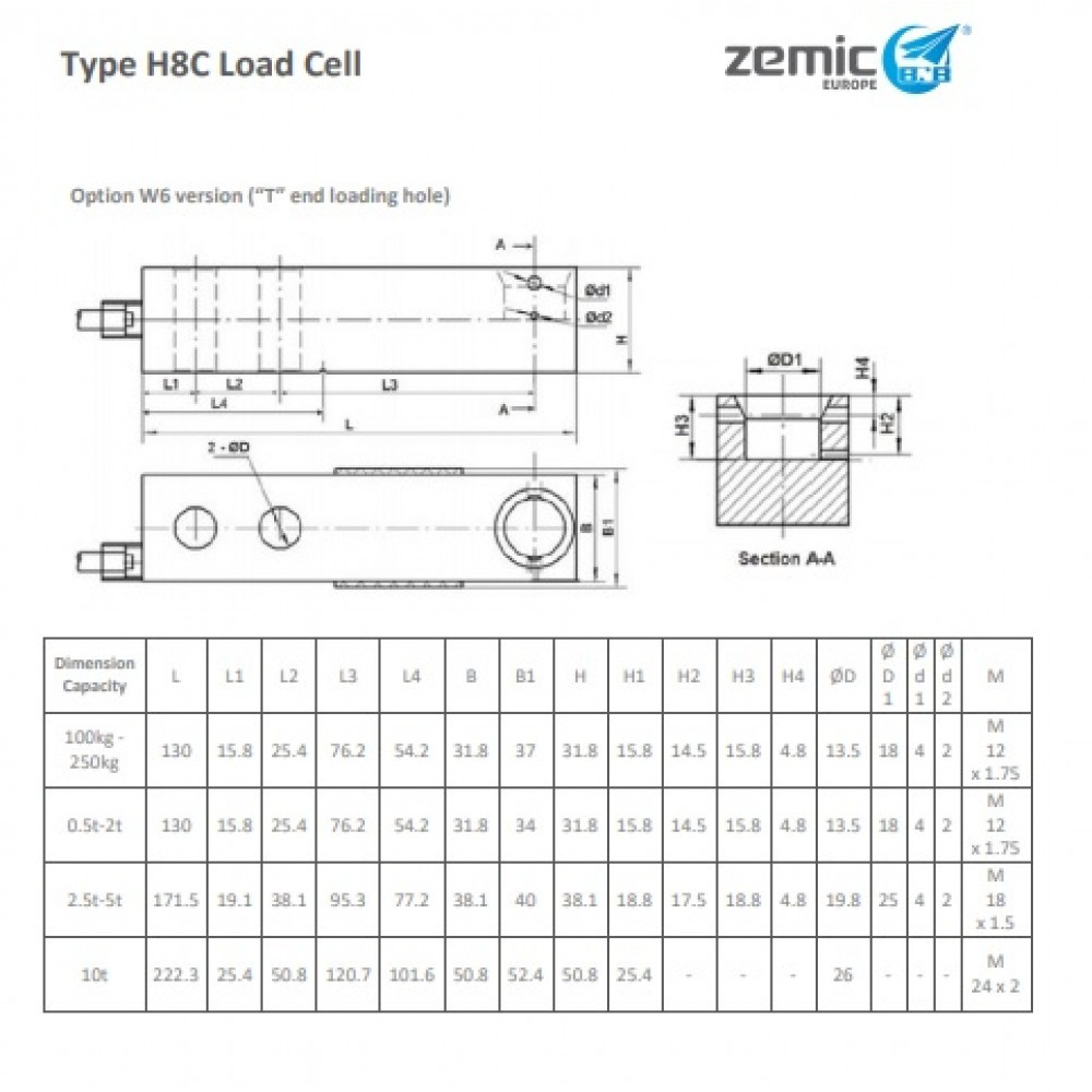 Тензодатчик ZEMIC H8C 100KG
